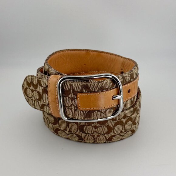Vintage Y2K COACH Khaki Belt in Brown Leather Canvas Signature C Size (XL) - Picture 3 of 6